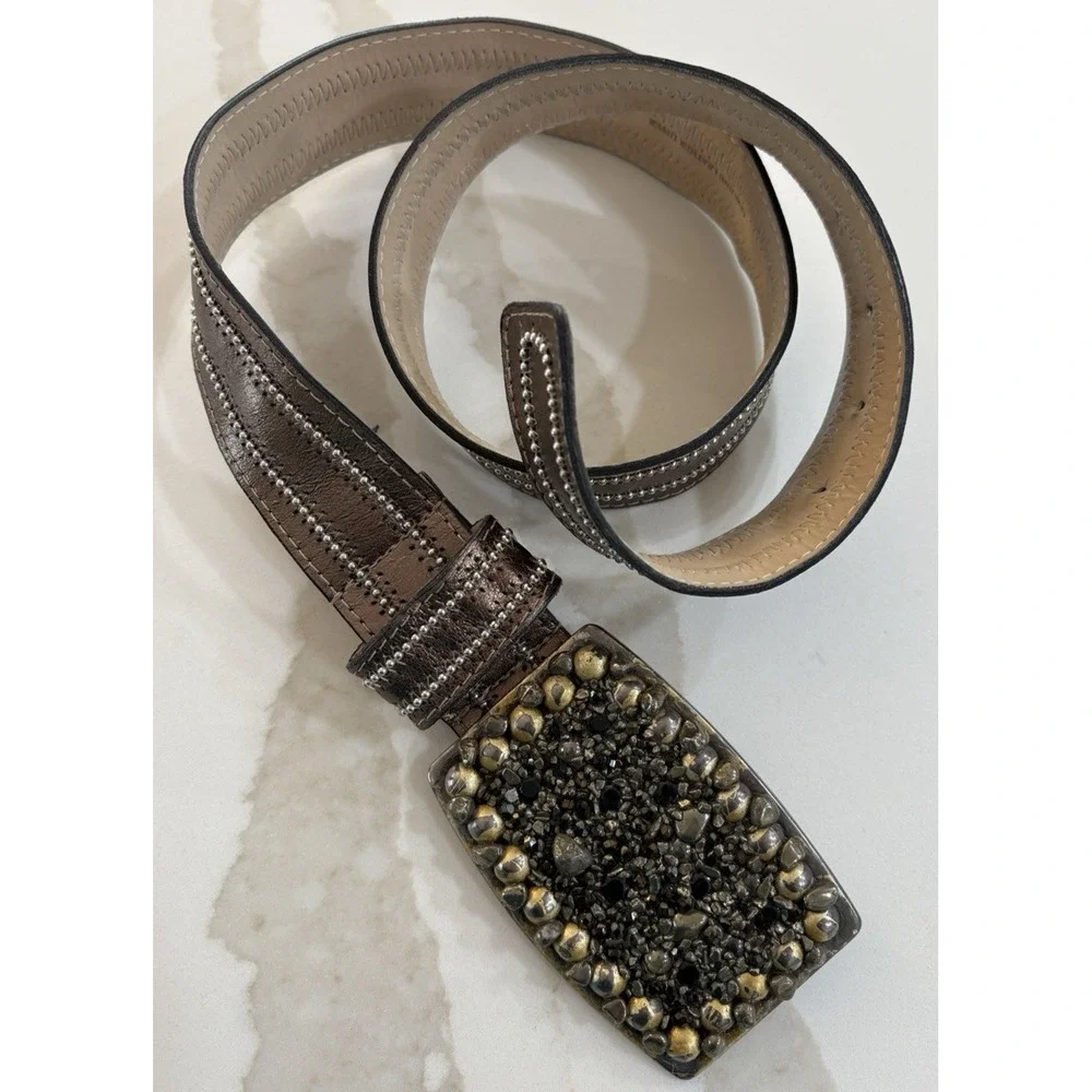 Boston Proper Embellished Gold Metallic Leather Belt‎ Western Rodeo Boho Cowgirl